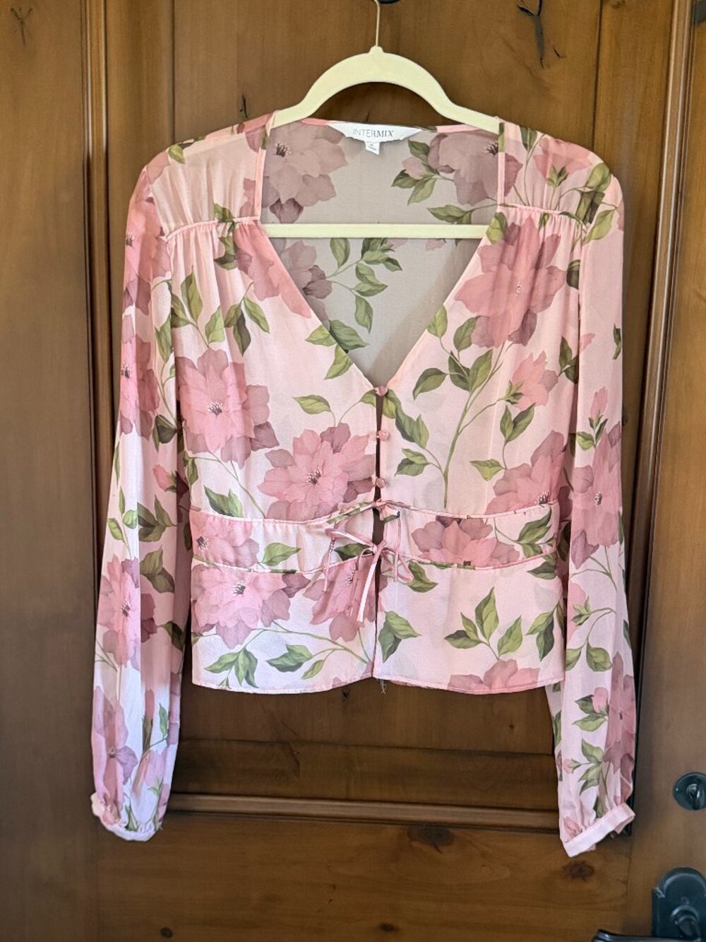 Intermix 100% Silk Pink Floral Blouse in Size 6